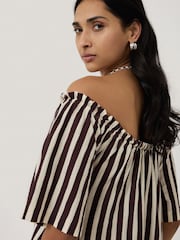 Jigsaw Red Drawstring Stripe 100% Cotton Dress - Image 4 of 8