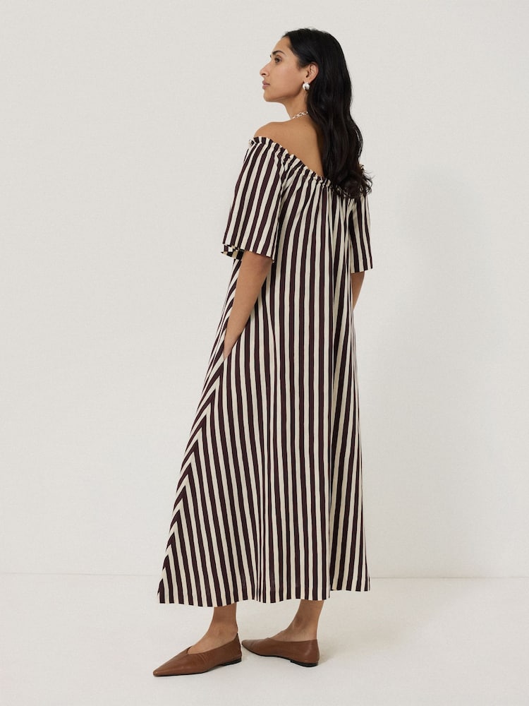 Jigsaw Red Drawstring Stripe 100% Cotton Dress - Image 6 of 8