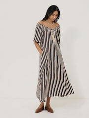 Jigsaw Red Drawstring Stripe 100% Cotton Dress - Image 7 of 8