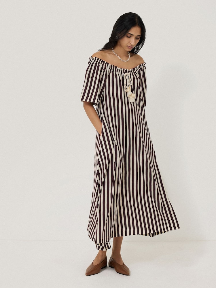 Jigsaw Red Drawstring Stripe 100% Cotton Dress - Image 7 of 8