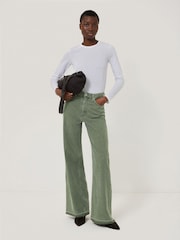 Jigsaw Green Finn Wide Leg 100% Cotton Jeans - Image 1 of 7