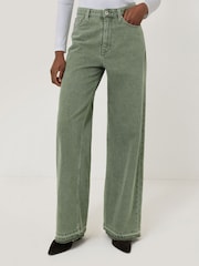 Jigsaw Green Finn Wide Leg 100% Cotton Jeans - Image 2 of 7