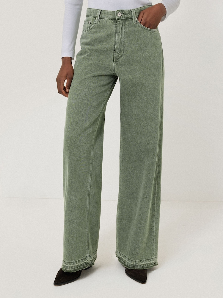 Jigsaw Green Finn Wide Leg 100% Cotton Jeans - Image 2 of 7