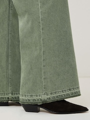 Jigsaw Green Finn Wide Leg 100% Cotton Jeans - Image 3 of 7