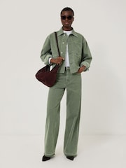Jigsaw Green Finn Wide Leg 100% Cotton Jeans - Image 6 of 7