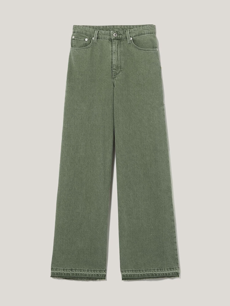 Jigsaw Green Finn Wide Leg 100% Cotton Jeans - Image 7 of 7