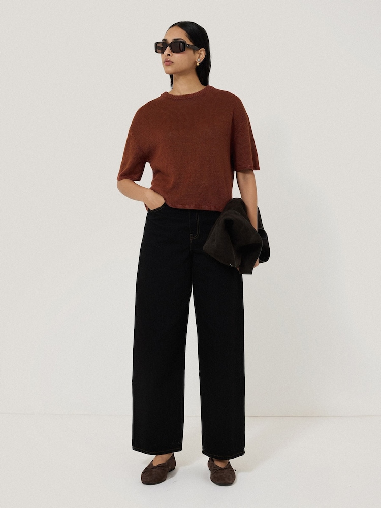 Jigsaw Brown 100% Linen Knitted Top - Image 1 of 5