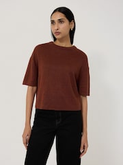 Jigsaw Brown 100% Linen Knitted Top - Image 2 of 5