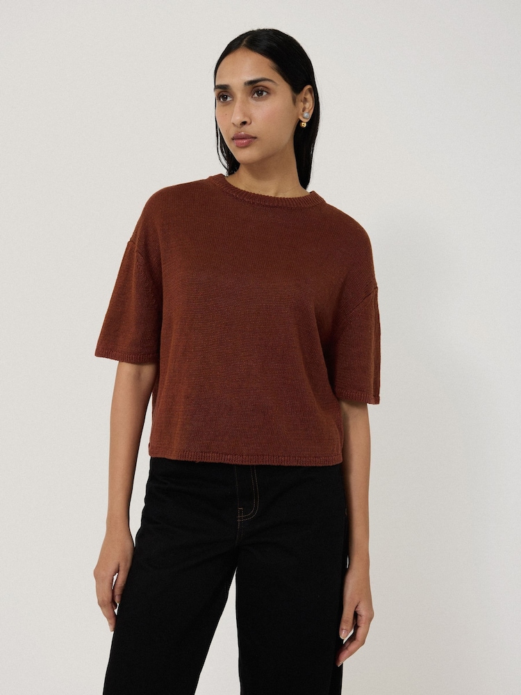 Jigsaw Brown 100% Linen Knitted Top - Image 2 of 5