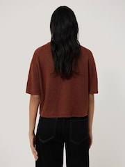Jigsaw Brown 100% Linen Knitted Top - Image 3 of 5