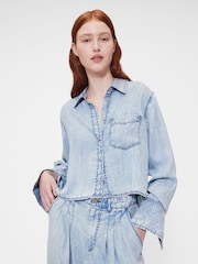 GapStudio Blue Draped Denim Crop Shirt - Image 1 of 7