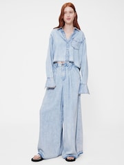 GapStudio Blue Draped Denim Crop Shirt - Image 2 of 7