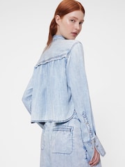 GapStudio Blue Draped Denim Crop Shirt - Image 3 of 7