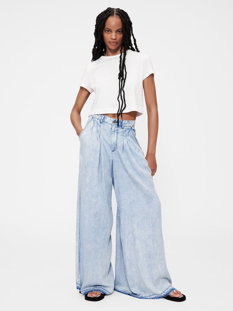 GapStudio Blue High Rise Draped Denim Jeans - Image 1 of 6