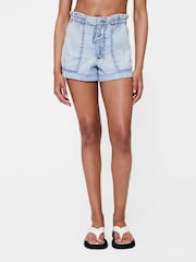 GapStudio Blue High Rise Draped Denim Easy Shorts - Image 2 of 6