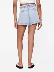 GapStudio Blue High Rise Draped Denim Easy Shorts - Image 5 of 6