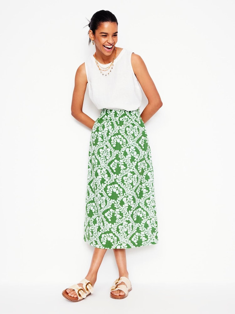 Verde - Boden Doublecloth Smocked 100% Cotton Midi Skirt - Imagen 1 de 5