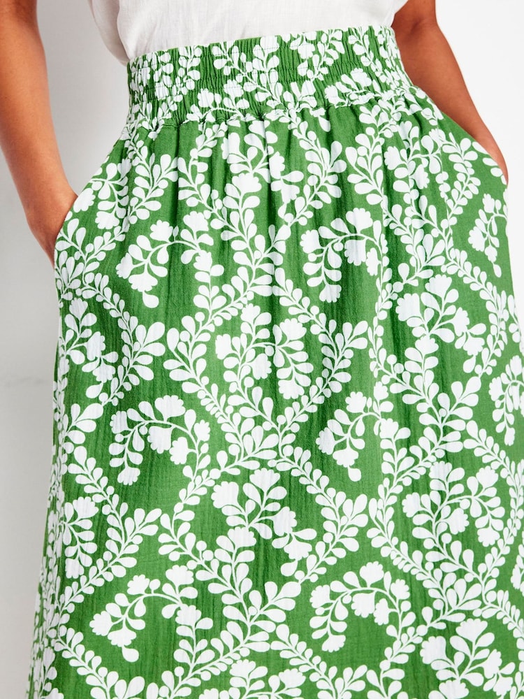 Verde - Boden Doublecloth Smocked 100% Cotton Midi Skirt - Imagen 2 de 5