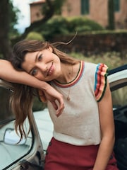 Boden Cream Josie Frilled 100% Linen Tank - Image 1 of 7