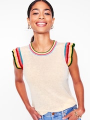 Boden Cream Josie Frilled 100% Linen Tank - Image 5 of 7