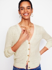 Boden Cream Liv V-Neck 100% Linen Cardigan - Image 1 of 5