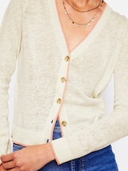 Boden Cream Liv V-Neck 100% Linen Cardigan - Image 2 of 5