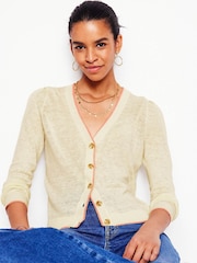 Boden Cream Liv V-Neck 100% Linen Cardigan - Image 3 of 5