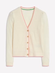 Boden Cream Liv V-Neck 100% Linen Cardigan - Image 4 of 5