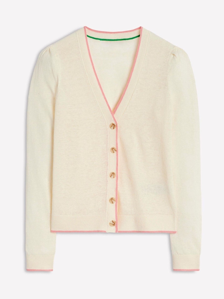 Boden Cream Liv V-Neck 100% Linen Cardigan - Image 4 of 5