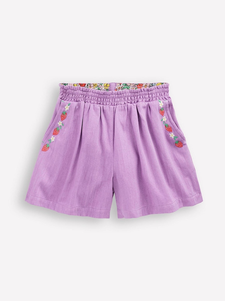 Boden Purple Embroidered Pull-On Shorts - Image 1 of 3