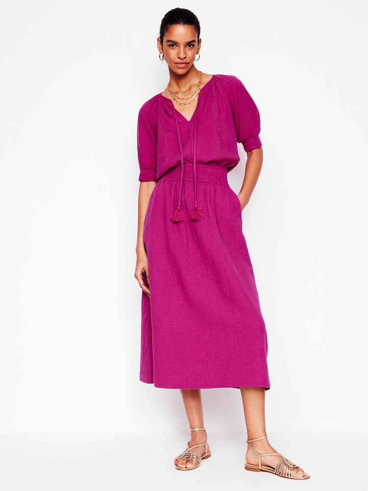 Rosa - Boden Doublecloth Smocked 100% Cotton Midi Skirt - Imagen 1 de 5