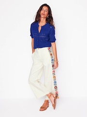 Boden Cream Cropped Embroidered Jeans - Image 2 of 8