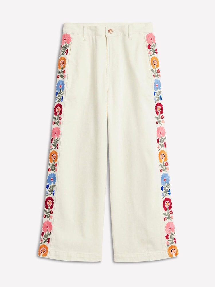 Boden Cream Cropped Embroidered Jeans - Image 8 of 8