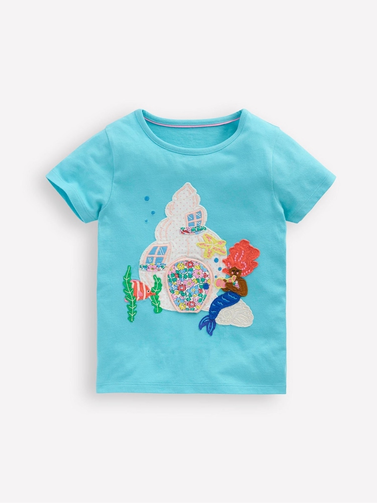 Boden Blue Mermaid Lift The Flap Short Sleeve 100% Cotton Top - Image 1 of 3