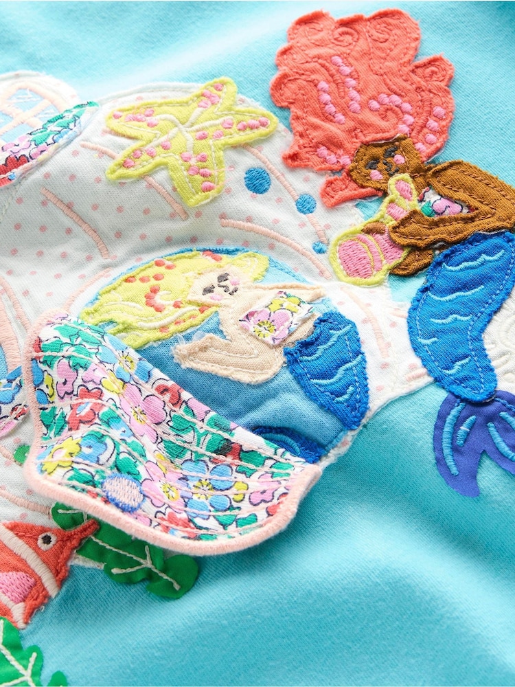 Boden Blue Mermaid Lift The Flap Short Sleeve 100% Cotton Top - Image 3 of 3