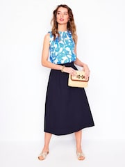 Boden Blue Doublecloth Smocked 100% Cotton Midi Skirt - Image 1 of 5