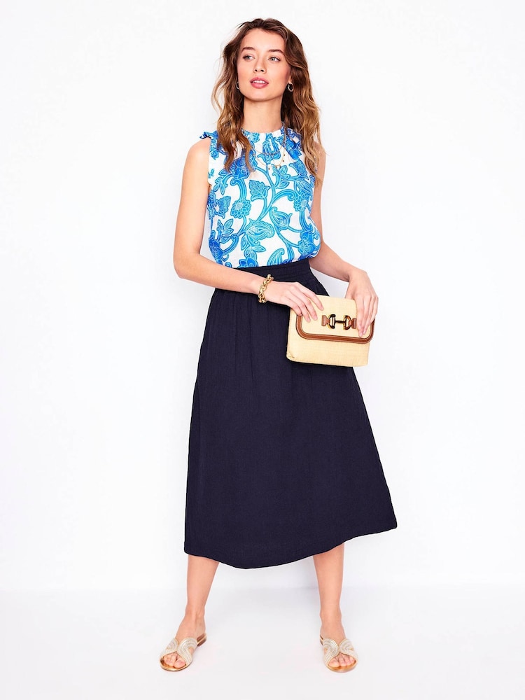 Boden Blue Doublecloth Smocked 100% Cotton Midi Skirt - Image 1 of 5 Boden Blue Doublecloth Smocked 100% Cotton Midi Skirt - Image 1 of 5