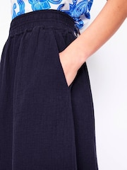 Boden Blue Doublecloth Smocked 100% Cotton Midi Skirt - Image 2 of 5