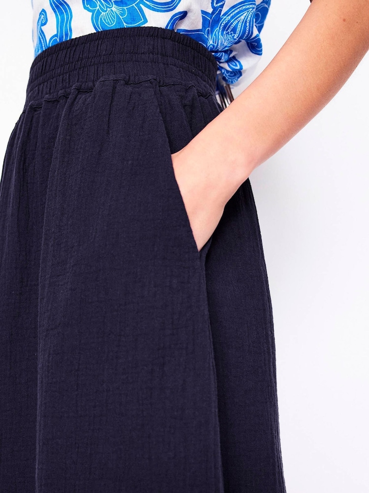 Boden Blue Doublecloth Smocked 100% Cotton Midi Skirt - Image 2 of 5 Boden Blue Doublecloth Smocked 100% Cotton Midi Skirt - Image 2 of 5