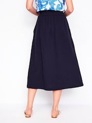 Boden Blue Doublecloth Smocked 100% Cotton Midi Skirt - Image 3 of 5