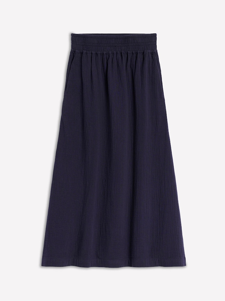 Boden Blue Doublecloth Smocked 100% Cotton Midi Skirt - Image 5 of 5 Boden Blue Doublecloth Smocked 100% Cotton Midi Skirt - Image 5 of 5