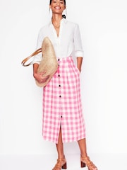 Boden Pink Gingham Thomasina 100% Linen Midi Skirt - Image 1 of 5