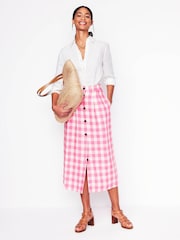 Boden Pink Gingham Thomasina 100% Linen Midi Skirt - Image 3 of 5