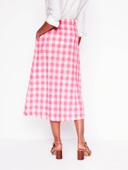 Boden Pink Gingham Thomasina 100% Linen Midi Skirt - Image 4 of 5