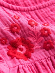 Boden Pink Double Cloth Frill Sleeve Embroidered 100% Cotton Top - Image 3 of 3
