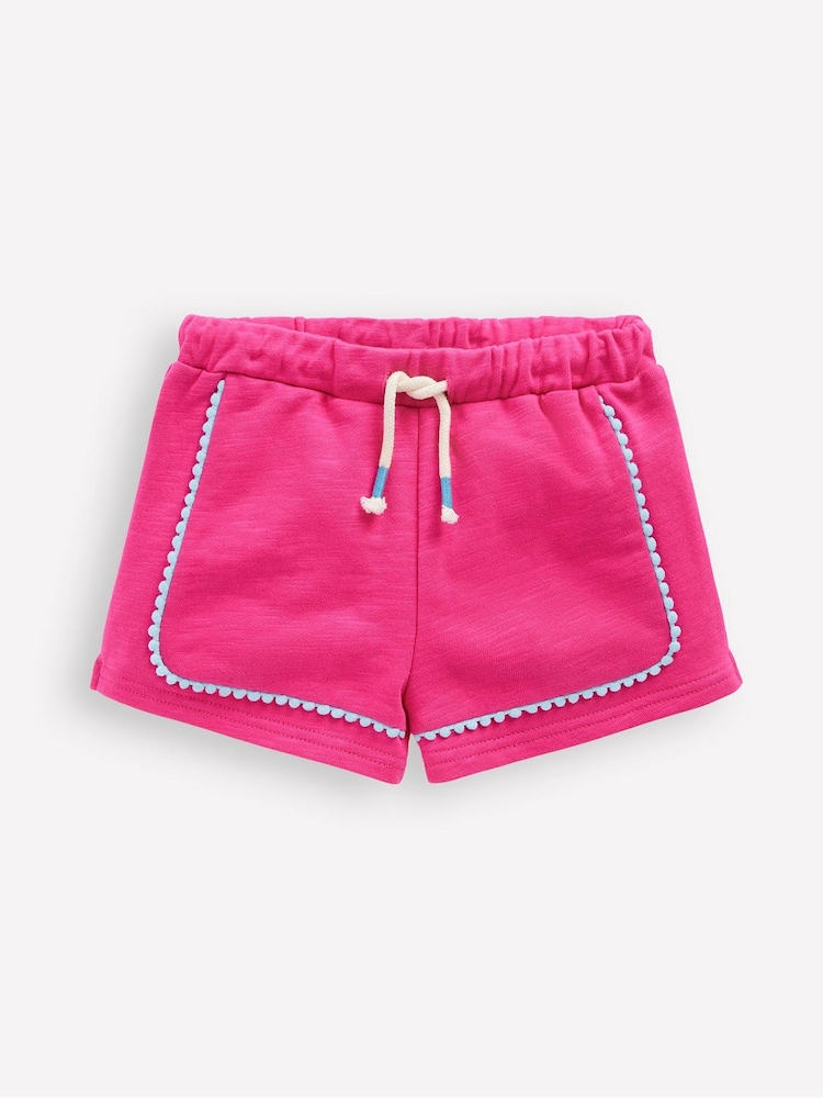 Boden Pink 100% Cotton Pom Trim Jersey Shorts - Image 1 of 3 Boden Pink 100% Cotton Pom Trim Jersey Shorts - Image 1 of 3
