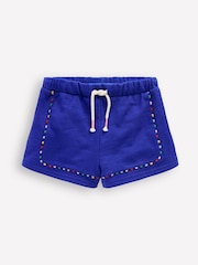 Boden Blue 100% Cotton Pom Trim Jersey Shorts - Image 1 of 3