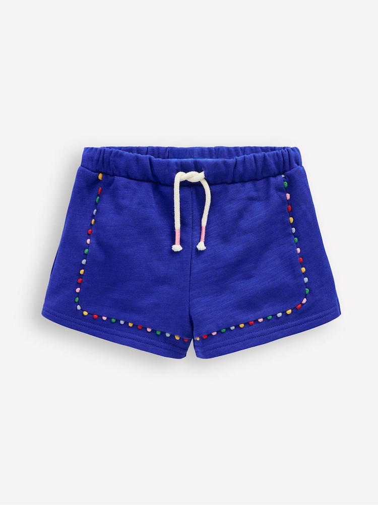 Boden Blue 100% Cotton Pom Trim Jersey Shorts - Image 1 of 3