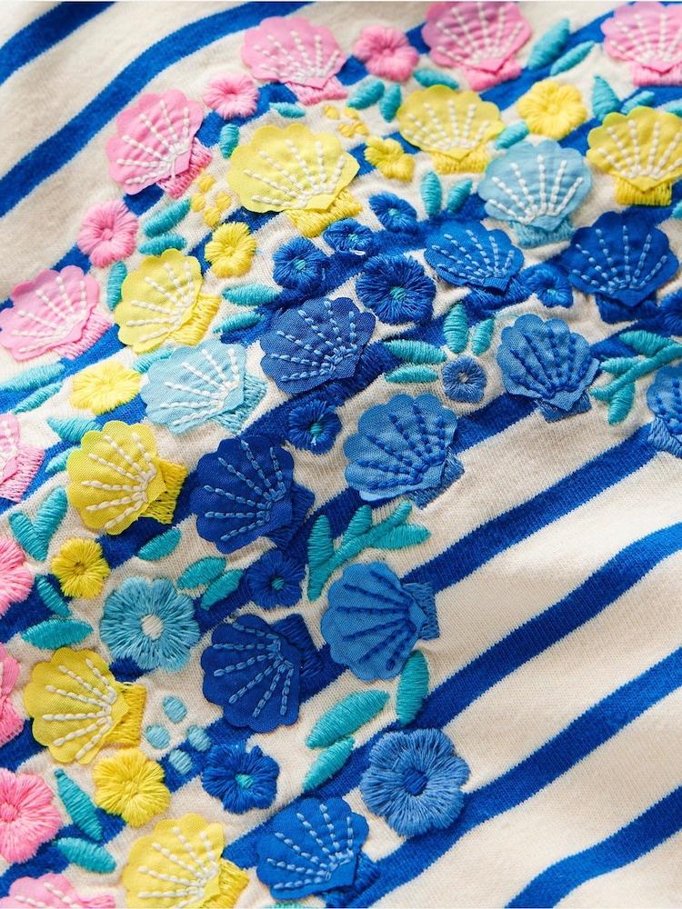 Boden Blue 100% Cotton Short Sleeve Appliqué T-Shirt - Image 4 of 4