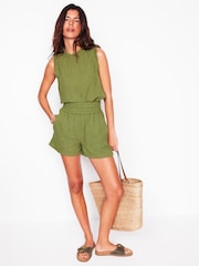 Boden Green 100% Cotton Smocked Double Cloth Shorts - Image 1 of 5